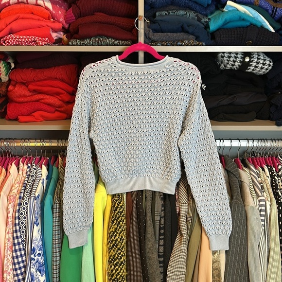 Moon & Madison blue open knit long sleeve roll neck sweater size S - Picture 3 of 3